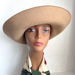Vintage 60s 70s Luxuria Italy Tan Wide Brim Bowlers Derby Felt Hat